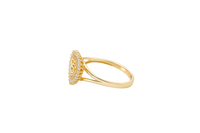 14KT Gold Ring Women's "15" Quinceanera Heart Center Double Row of Round White CZ Stones Border and Plain Shank