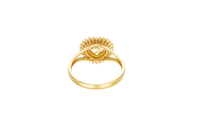 14KT Gold Ring Women's "15" Quinceanera Heart Center Double Row of Round White CZ Stones Border and Plain Shank