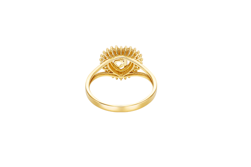 14KT Gold Ring Women's "15" Quinceanera Heart Center Double Row of Round White CZ Stones Border and Plain Shank