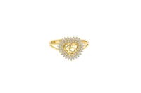 14KT Gold Ring Women's "15" Quinceanera Heart Center Double Row of Round White CZ Stones Border and Plain Shank