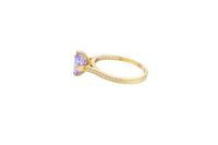 14KT Gold Ring Women's Octagon Rose Mini 4 Prong Lavender CZ Center Stone with Round White Pave CZ Stone Band
