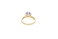 14KT Gold Ring Women's Octagon Rose Mini 4 Prong Lavender CZ Center Stone with Round White Pave CZ Stone Band