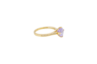 14KT Gold Ring Women's Octagon Rose Mini 4 Prong Lavender CZ Center Stone with Round White Pave CZ Stone Band