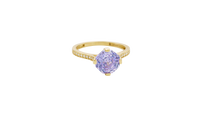 14KT Gold Ring Women's Octagon Rose Mini 4 Prong Lavender CZ Center Stone with Round White Pave CZ Stone Band
