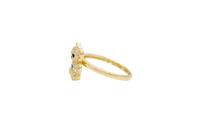 14KT Gold Ring Small White CZ Stones Teddy Bear with Navy Blue Heart CZ Stone Belly, Black Eyes, and Plain Band