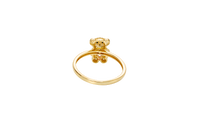 14KT Gold Ring Small White CZ Stones Teddy Bear with Pink Heart CZ Stone Belly, Black Eyes, and Plain Band