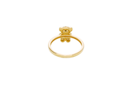 14KT Gold Ring Small White CZ Stones Teddy Bear with White Heart CZ Stone Belly, Black Eyes, and Plain Band