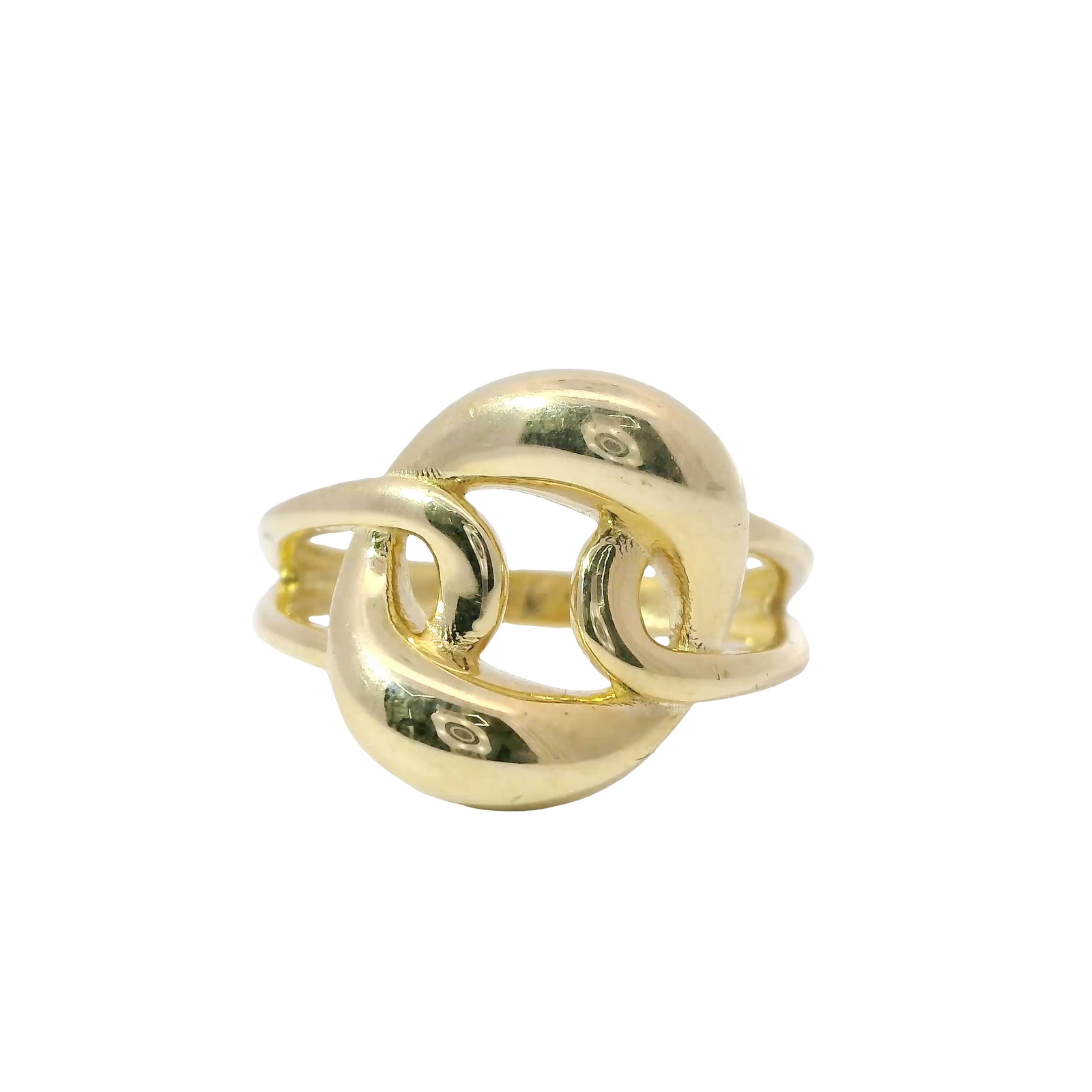 14KT Women's Gold Ring Single Plain Puff Miami Link with Plain Lasso from Each Side