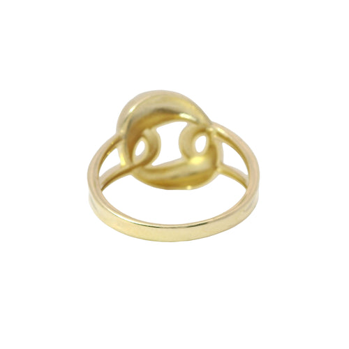14KT Women's Gold Ring Single Plain Puff Miami Link with Plain Lasso from Each Side