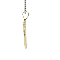 14KT Gold Charm Jumbo Two Tone White CZ Stone Open Heart Outline with Two Plain Rose Gold Open Heart Center and Plain Bell