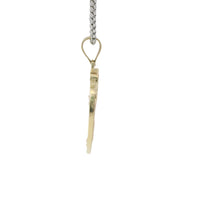 14KT Gold Charm Jumbo Two Tone White CZ Stone Open Heart Outline with Two Plain Rose Gold Open Heart Center and Plain Bell