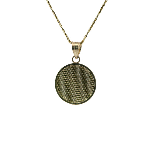 14KT Gold Charm Small Two Tone St Jude Coin with "PRAY FOR US" Border and Plain Bell