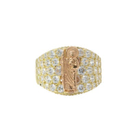 14KT Gold Ring Women's Two Tone St Jude with Five Row White CZ Stone Background