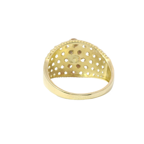 14KT Gold Ring Women's Two Tone St Jude with Five Row White CZ Stone Background