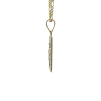 14KT Gold Charm Small Two Tone Square St Jude Coin with Beaded Border and Plain Bell