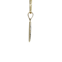 14KT Gold Charm Small Two Tone Square St Jude Coin with Beaded Border and Plain Bell