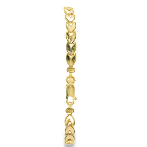 14KT Gold Bracelet Women's Two Tone Vertical Sunray Virgin Mary Plaque with Diamond Cut Jumbo Wheat Shape Link and Lobster Clasp