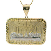 14KT Gold Charm 2XL Rectangle Two Tone Last Supper with Nugget Frame and Plain Bell