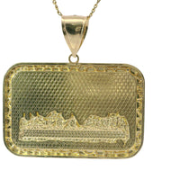 14KT Gold Charm 2XL Rectangle Two Tone Last Supper with Nugget Frame and Plain Bell