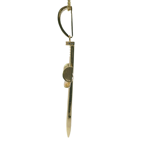 14KT Gold Charm 2XL Triple Nail Cross with White CZ Stones Nail Heads and Bell