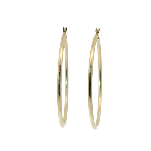 14KT Gold Earrings Hoops Plain 2 Inch Hollow Tube 2mm