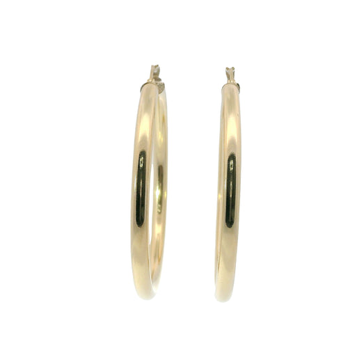 14KT Gold Earrings Hoops Plain 2 Inch Hollow Tube 4mm