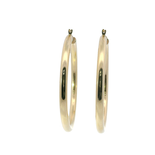14KT Gold Earrings Hoops Plain 2 Inch Hollow Tube 4mm