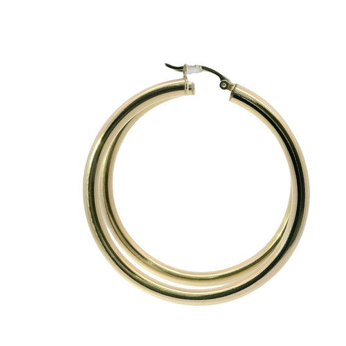 14KT Gold Earrings Hoops Plain 2 Inch Hollow Tube 4mm