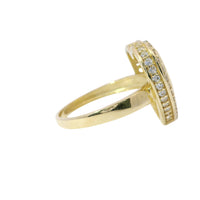 14KT Gold Ring Women's 3D Heart Box Plain Puff Center with White CZ Stones Border and Single Row of White CZ Stones Edge and Plain Band