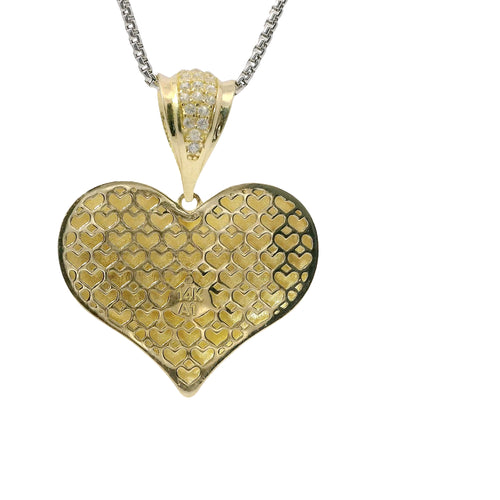 14KT Gold Charm Large Flat Back Puff Heart with White CZ Edge and Bell