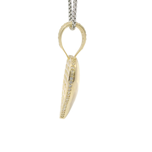 14KT Gold Charm Large Flat Back Puff Heart with White CZ Edge and Bell