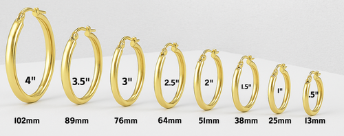14KT Gold Earrings Hoops Plain 1.5 Inch Hollow Tube 4mm
