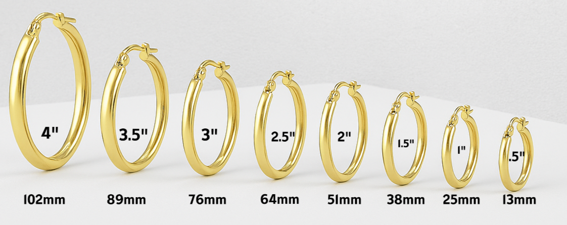 14KT Gold Earrings Hoops Plain 1 Inch Hollow Tube 4mm