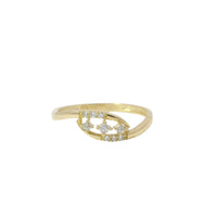 14KT Gold Ring Women's Light Weight Three Floating White CZ Stone Center with Triple CZ Stones on Bypass Band Ends