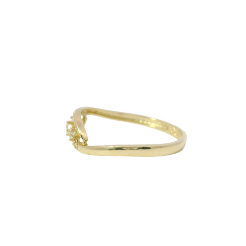 14KT Gold Ring Women's Light Weight Three Floating White CZ Stone Center with Triple CZ Stones on Bypass Band Ends