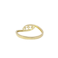 14KT Gold Ring Women's Light Weight Three Floating White CZ Stone Center with Triple CZ Stones on Bypass Band Ends