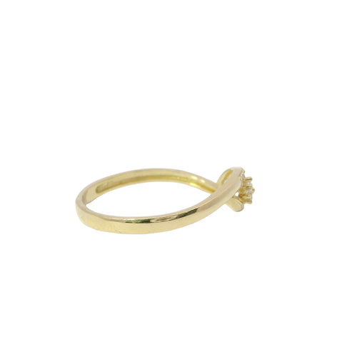 14KT Gold Ring Women's Light Weight Three Floating White CZ Stone Center with Triple CZ Stones on Bypass Band Ends