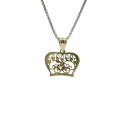 14KT Gold Charm Medium Tri Tone Quinceanera "15" Open Crown Outline with Row of Candle Flames and Plain Bell