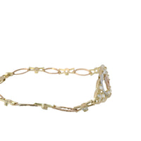 14KT Gold Bracelet Women's Tri Tone "15" Quinceanera Dolphins with White CZ Stone Centers with Alternating White CZ Stone / Eye Shape Band 4.5mm