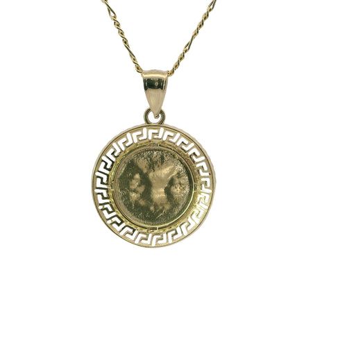 14KT Gold Charm Medium "50 Pesos" St Michael Coin with Open Green Border and Plain Bell