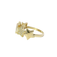 14KT Gold Ring Women's Five Stars Band with Three White CZ Stone Stars and Two Plain Stars Plain Band