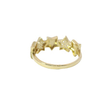 14KT Gold Ring Women's Five Stars Band with Three White CZ Stone Stars and Two Plain Stars Plain Band