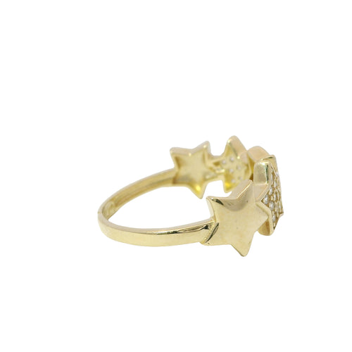 14KT Gold Ring Women's Five Stars Band with Three White CZ Stone Stars and Two Plain Stars Plain Band