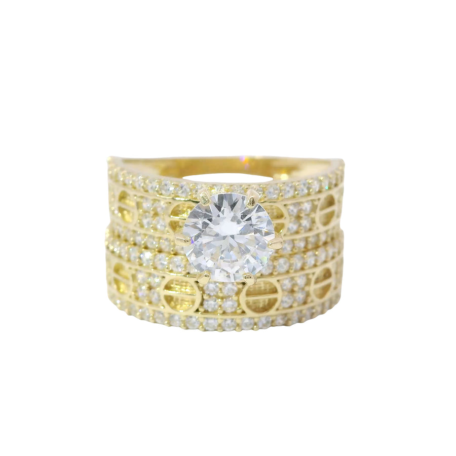 14KT Gold Ring Women's Duo 6 Prong White CZ Stone Solitaire with White CZ Stones Mock Screw Band with Separate Band