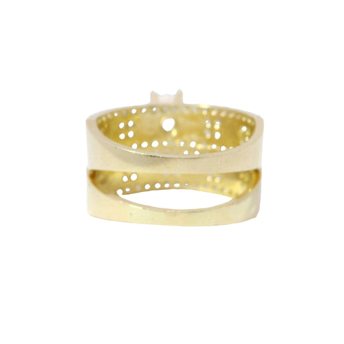 14KT Gold Ring Women's Duo 6 Prong White CZ Stone Solitaire with White CZ Stones Mock Screw Band with Separate Band