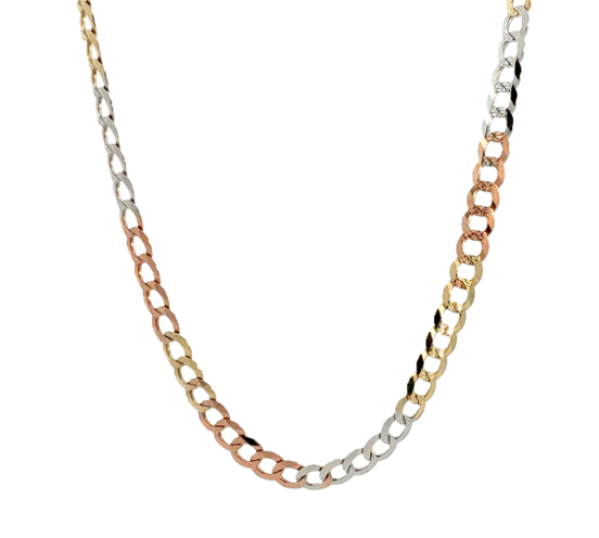 14KT Gold Chain Solid Tri Tone Curb 8mm