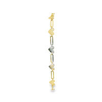 14KT Gold Bracelet Alternating Horizontal Plain Heart/ Open Oval Link with White CZ Stone End Lobster Clasp