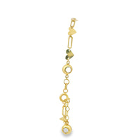 14KT Gold Bracelet Alternating Horizontal Plain Heart/ Open Oval Link with White CZ Stone End Lobster Clasp