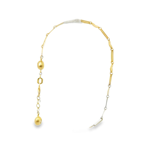 14KT Gold Bracelet Alternating Horizontal Plain Heart/ Open Oval Link with White CZ Stone End Lobster Clasp