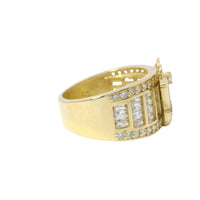 14KT Gold Ring Women's Butterfly Center with White CZ Stone Baguette Top Wings and Round Lower Wings with Three Section Baguette Band with Round White CZ Stones Border
